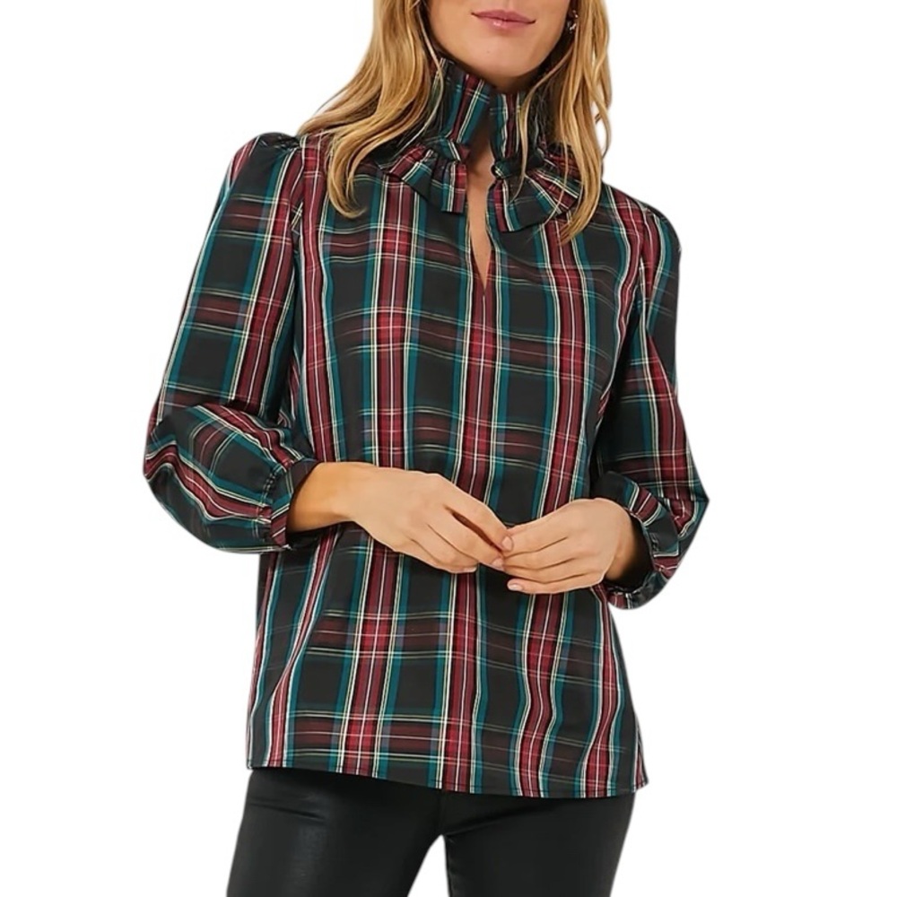 Tuckernuck Highland Tartan Bouvier Blouse Plaid Ruffle High Neck - XXL